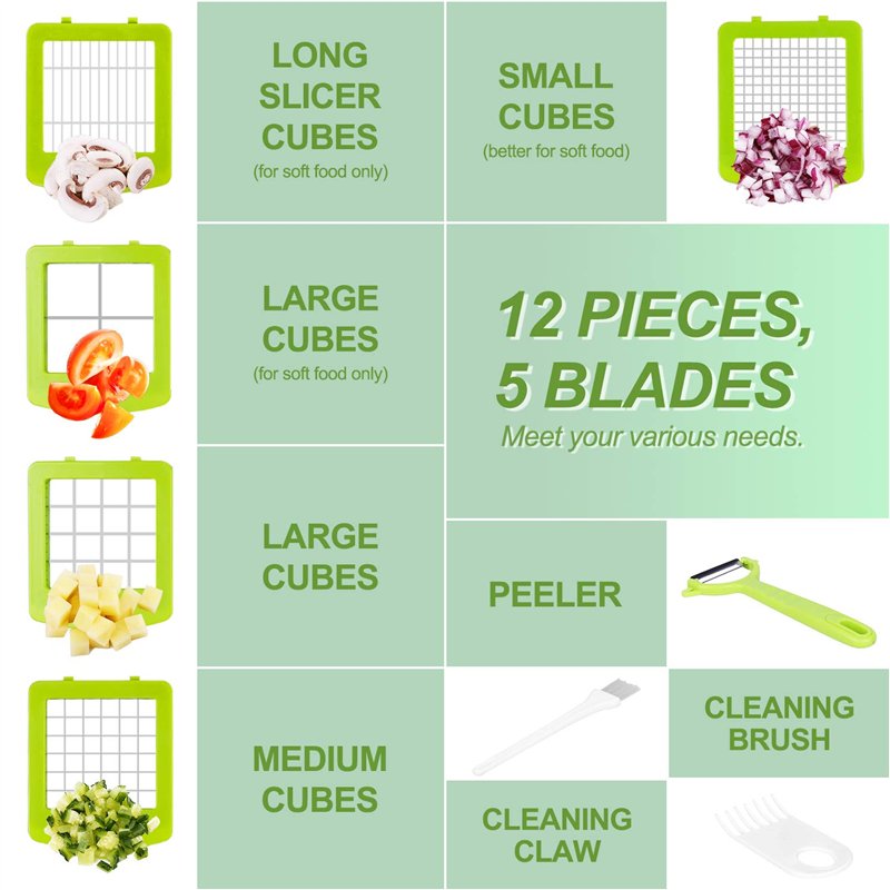 Image secondaire de Coupe Legumes Multifonctions 12pcs Coupe Legumes Manuel Mandoline Multifonctions des Decoupe Legumes Cube Coupe de Oignons Rapid