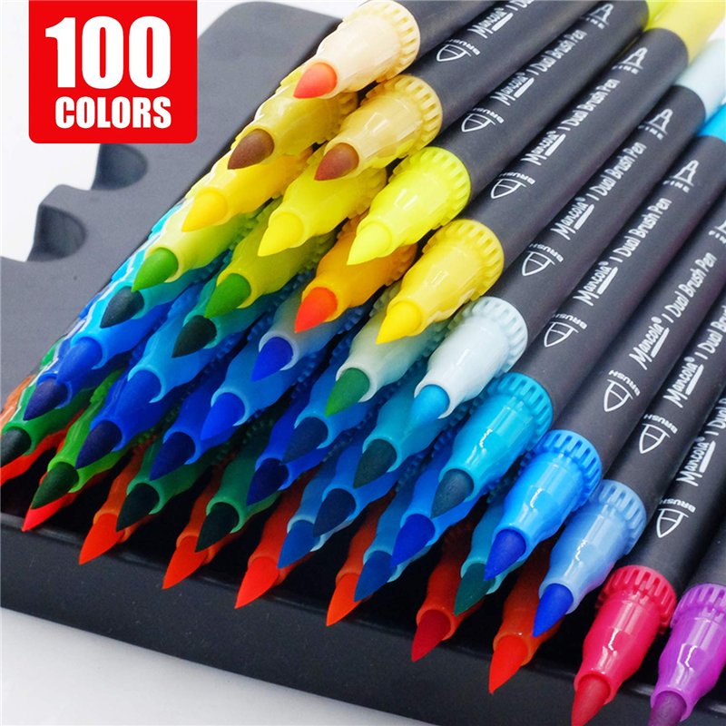 Image secondaire de mancola 100 Couleurs Feutres Coloriage Adultes, Feutre Aquarelle Stylo Pointe Fine, Pour Professionnel Dessin,Coloriage Mandala