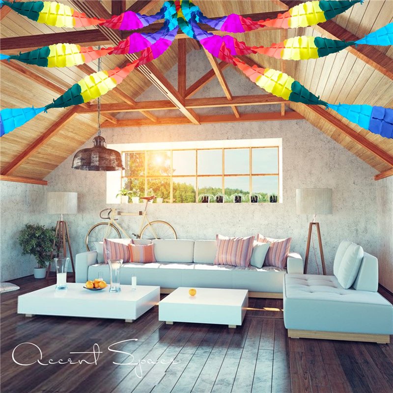 Image secondaire de 4Pcs Guirlandes Décoration Bannière Colorées Banderole Feston Papier Cellulaire Trèfle à Quatre Feuilles Arc-en-Ciel Carnaval Fê