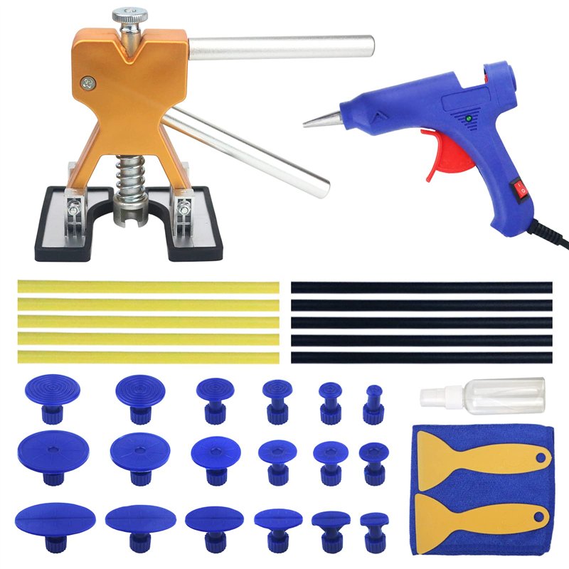 Tosucs Outil Débosselage sans Peinture Kit Débosselage Carrosserie 34 PCS avec Pistolet à Colle,Doré Dent Extracteur,pour Voitur