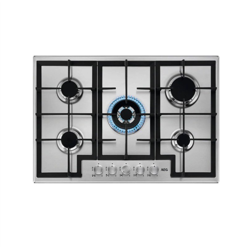 AEG HGB75400SM Slim Line Plateau de cuisson à gaz, 75 cm, 5 feux, acier inoxydable