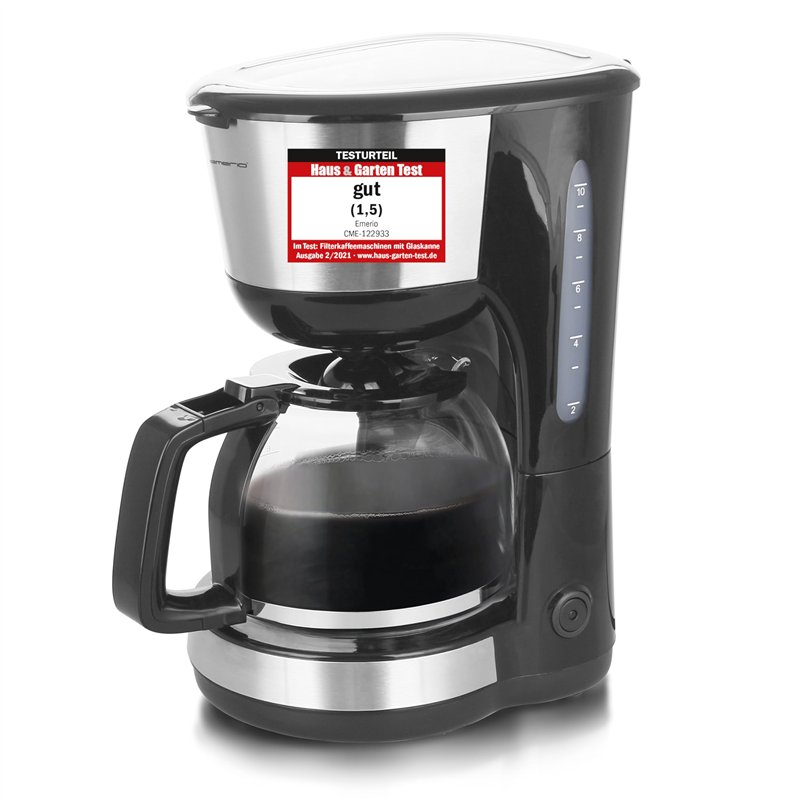 Emerio CME-122933 Cafetière filtrante 1,25 l pour jusqu'à 10 tasses de café frais, filtre permanent amovible, fonction anti-gout