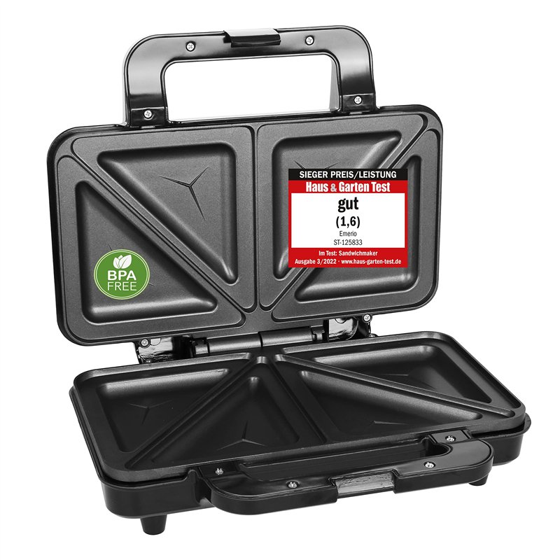 Emerio Double appareil à croque-monsieur triangulaire sans BPA - Facile à nettoyer - Anti-adhésif - Chauffe rapidement - 900 W -