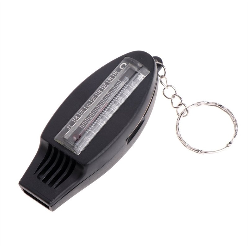 Image secondaire de GUMEI 4 en 1 Sifflet de Survie Boussole Loupe Thermomètre Porte-clés Voyage EDC Multitool Outil de Navigation Compas de Survie e