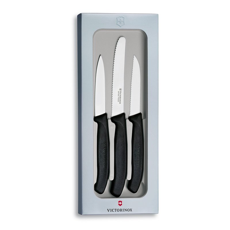 Victorinox Swiss Classic, Set de couteaux à légumes professionnels, 3 pièces, tranchant droit, , Manche plastique robuste, noir