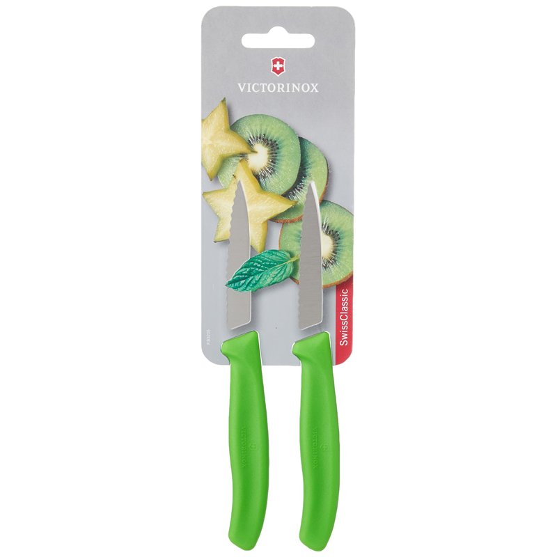 Victorinox Swiss Classic Lot de 2 Couteaux d’Office, avec Tranchant Denté, Lavable au Lave-Vaisselle, Acier Inoxydable, Vert