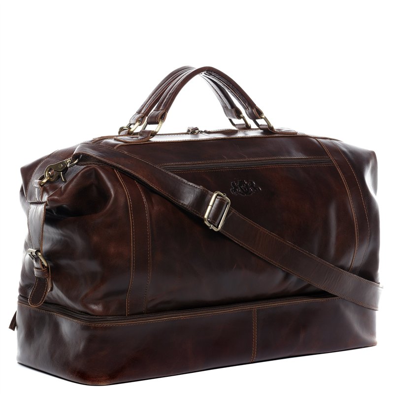 Image secondaire de SID & VAIN Sac de Voyage Compartiment Chaussures Kingston Cuir véritable | fourre-Tout Besace Week-End XL Grand Marron | Sac Spo