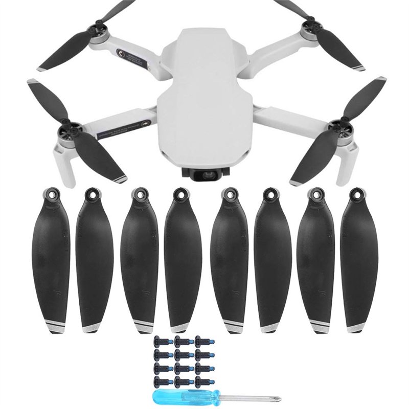 Shanrya Lame d'hélices, 8 pales d'ailes d'hélices légères pour Accessoires de Drone pour Mavic Mini Bordure Argent Noir