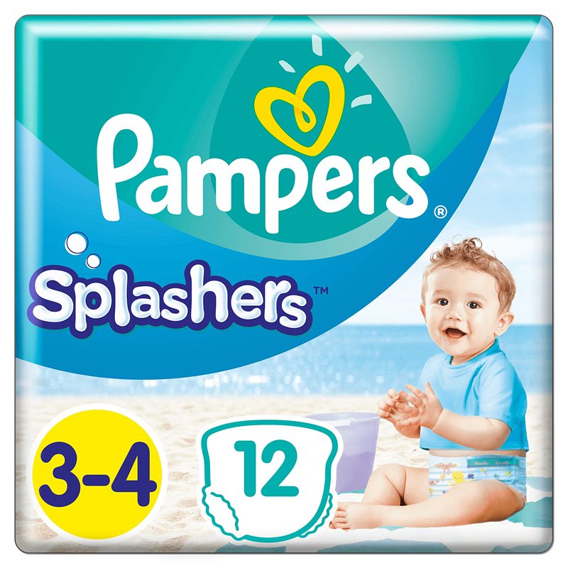 Pampers Couches-Culottes de Bain Jetables Splashers Taille 3-4 (6-11kg) pour une Protection Optimale dans l'Eau, 12 Couches