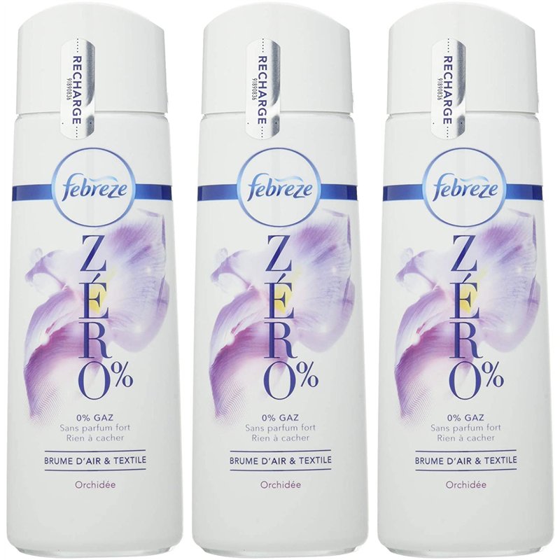 Febreze ZERO% Orchidée Brume d'Air & Textile, Élimine les mauvaise odeurs, 3x300 ml