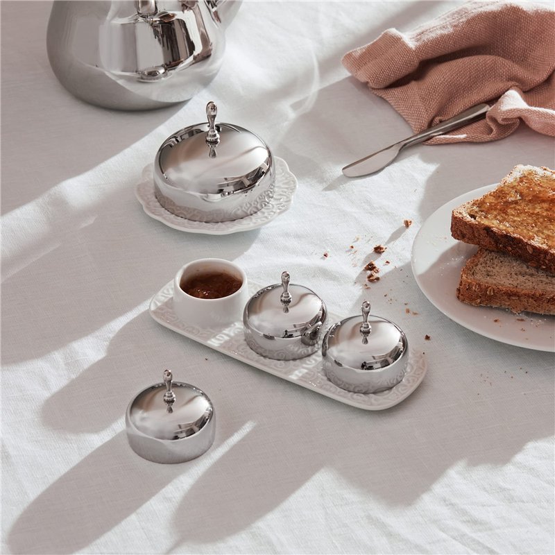 Image secondaire de Alessi Mw15 Dressed Confiturier à Trois Compartiments en Porcelaine avec Couvercles en Acier Inoxydable 18/10 Brillant, Blanc