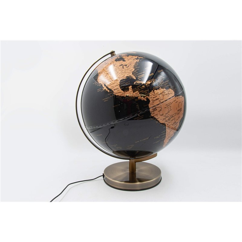 Mascagni 20ZO1150 Globe Terrestre décoratif Lumineux Noir-Mappemonde-Eclairage LED-Base en métal Finition cuivre-Diamètre 30 cm