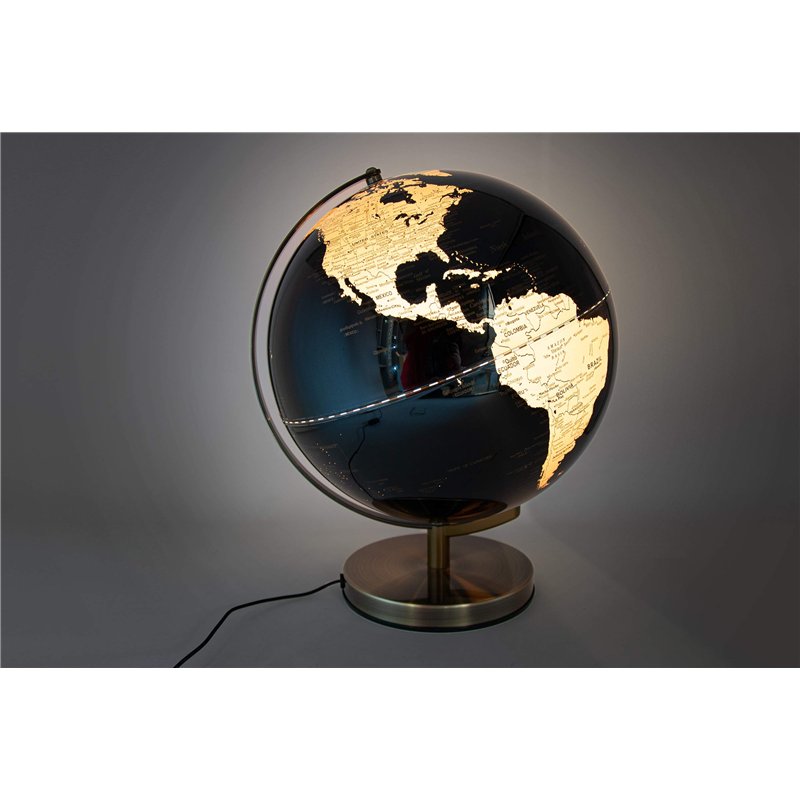 Image secondaire de Mascagni 20ZO1150 Globe Terrestre décoratif Lumineux Noir-Mappemonde-Eclairage LED-Base en métal Finition cuivre-Diamètre 30 cm