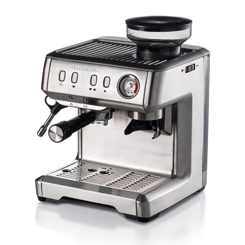 Ariete 1313, Machine à Café avec Manomètre, Moulin à Café Intégré, Compatible avec le Café en Poudre et les Dosettes ESE, 15 Bar