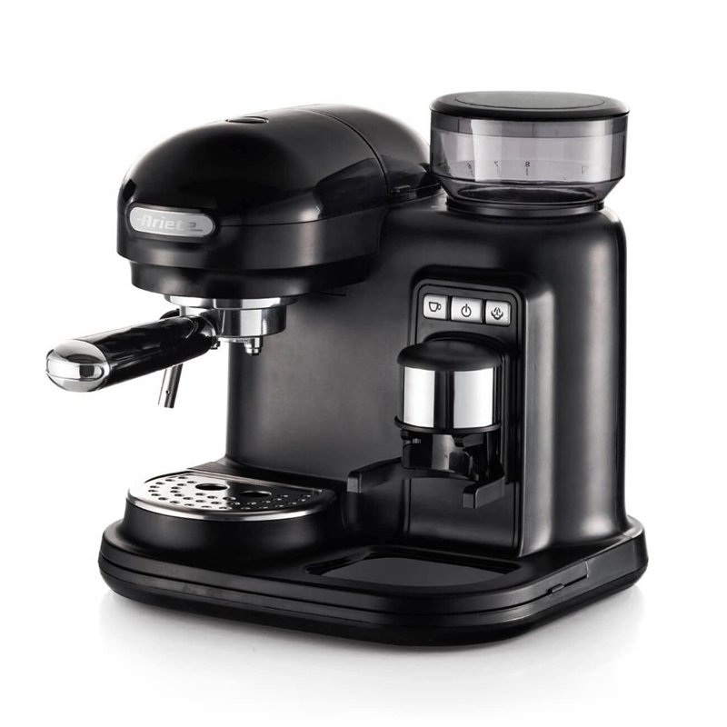 Ariete 1318 Machine à expresso moderne avec moulin à café intégré, Pour grains de café et poudre, Mousseur à lait, Filtre 1 et 2