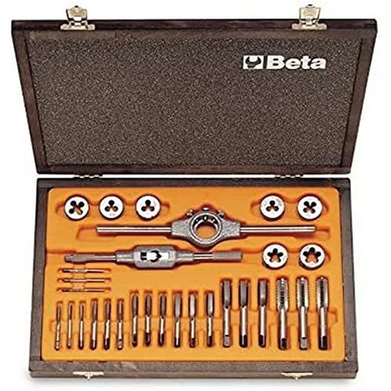 Beta 446/C30 - Composition de tarauds 430 et de filières 440 en acier au chrome, en coffret bois