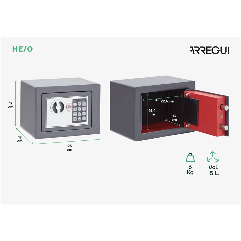 Image secondaire de ARREGUI D-HE/0 Coffre-fort en acier avec serrure électronique, clavier à code programmable, coffre-fort de sécurité pour la maison