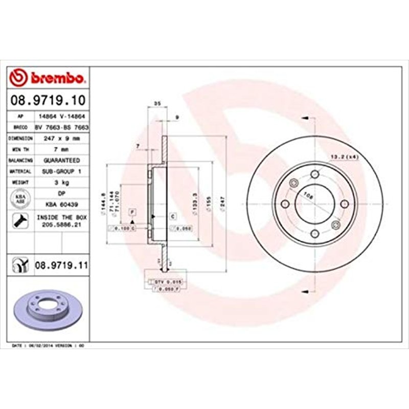 Image secondaire de Brembo 08.9719.11 - Disque de Frein Arrière avec revêtement anti-corrosion UV - Jeu de 2 disques