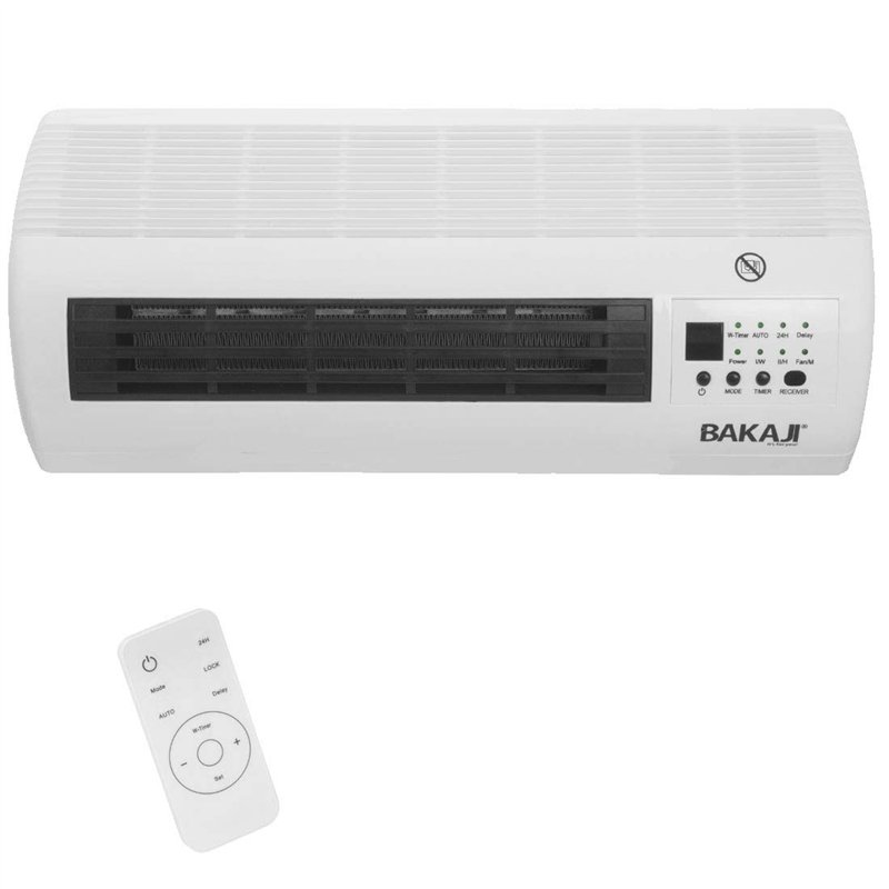 Bakaji Radiateur ventilateur céramique électrique mural avec télécommande 2 niveaux de puissance sélectionnables 1000 W/2 000 W,