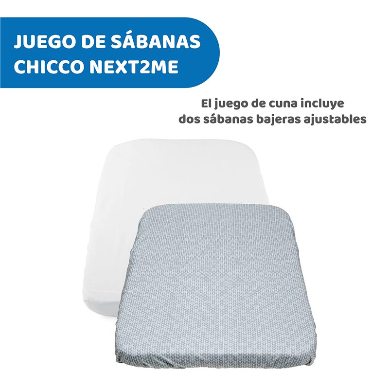 Image secondaire de Chicco Draps Housses Chicco avec Coins Élastiques Compatible Next2Me, 2 Pièces, 50 x 83 cm, 100 pourcentage Coton, 2 Draps Houss