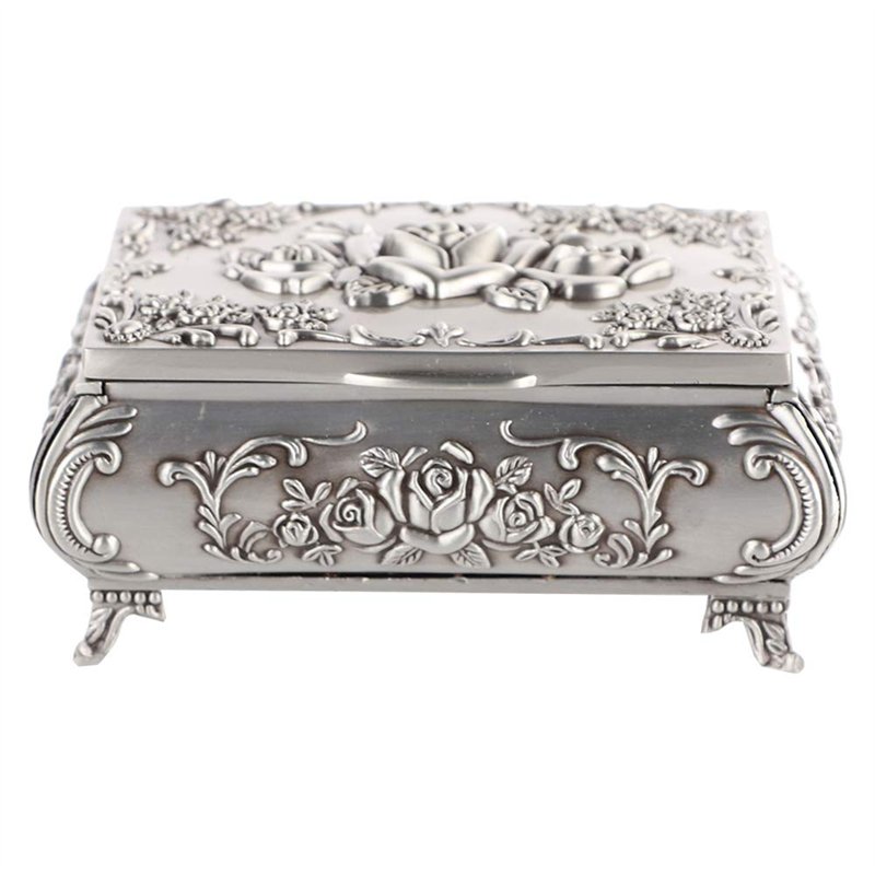 Boîte à bijoux sculptée en métal vintage, coffret de rangement de bijoux petit coffre de rangement décor victorien boîte-cadeau