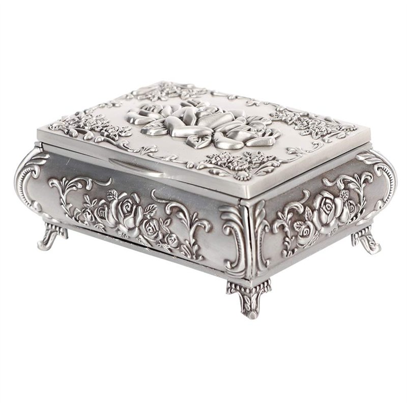 Image secondaire de Boîte à bijoux sculptée en métal vintage, coffret de rangement de bijoux petit coffre de rangement décor victorien boîte-cadeau
