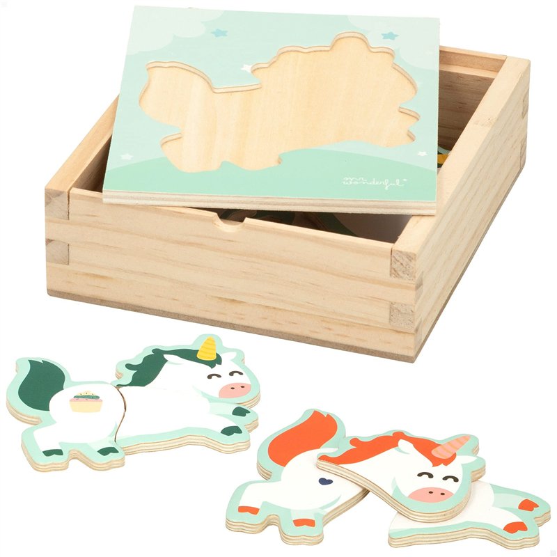 ColorBaby- Italy,Unicorn WOOMAX-Mr Wonderful-Puzzle Bois Licorne +24 m-19 pièces, 48800, Multicolore, Normal