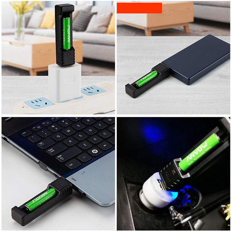 Image secondaire de Chargeur de Batterie ANVOW Smart AAAA avec Piles AAAA Rechargeables à 2 compteurs - Ni-MH 1.2V 400mAh Stylet de Surface Stylo Ac