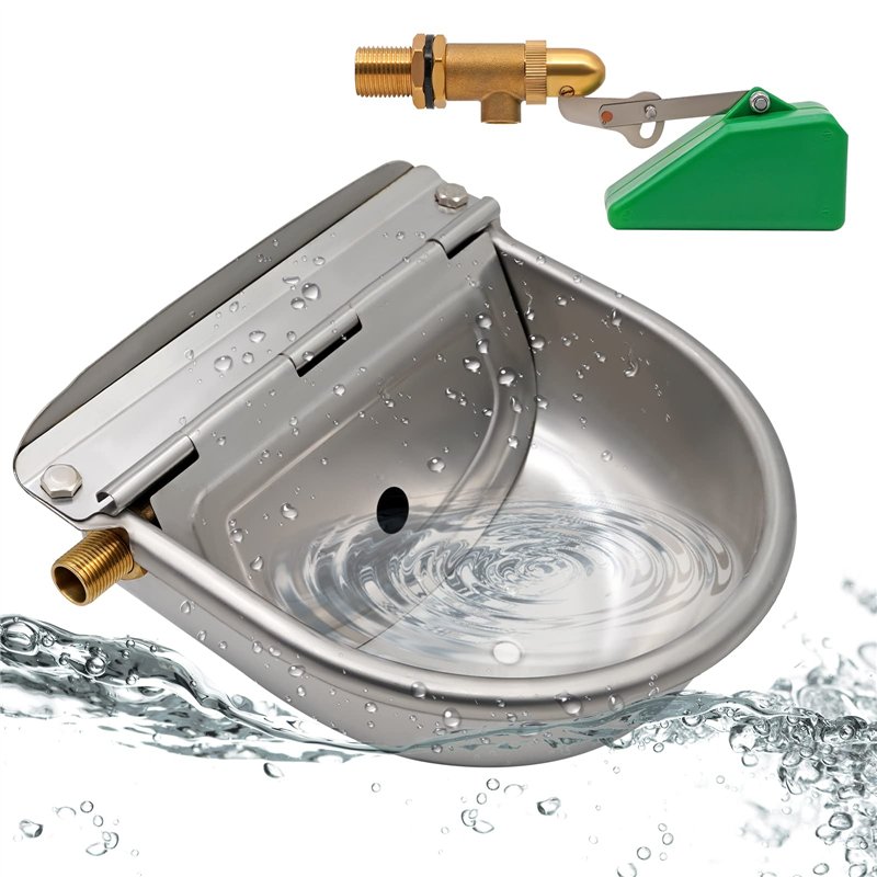 Abreuvoir Automatique en Acier Inoxydable avec Flotteur de Valve en Laiton 2 Pièces et Bouchon de Vidange, Abreuvoir pour Bétail