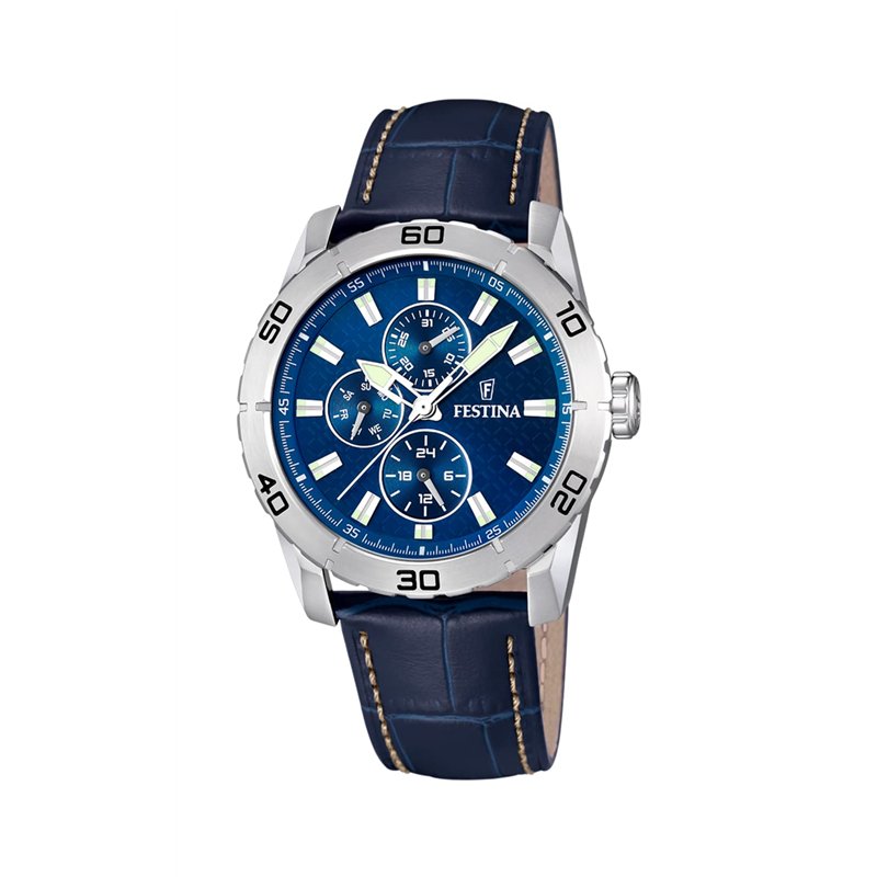 Festina - F16607/2 - Montre Homme - Quartz Analogique - Aiguilles Luminescentes - Bracelet Cuir Bleu
