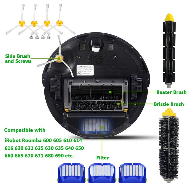 Image secondaire de Remplaçant kit Pièces Accessoires pour iRobot Roomba série 600 606 610 614 615 616 620 621 625 630 631 635 640 645 650 655 660 6