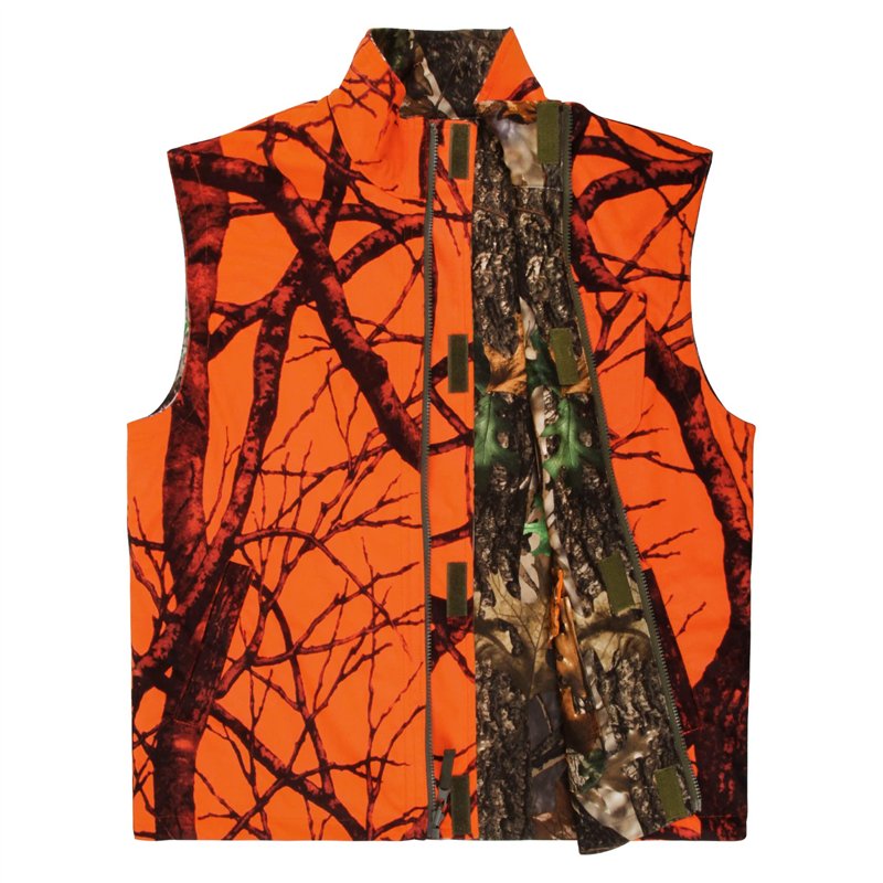 Image secondaire de GUGULUZA Homme Gilet de Chasse Orange Camo, Réversible, Multi-Poches, pour Pêche Chasse Camping, M