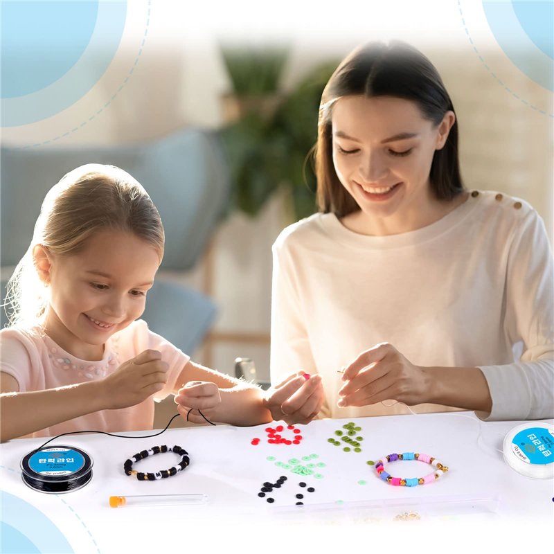 Image secondaire de Fil Elastique pour Bracelet - Cordons élastiques pour la Fabrication de Bijoux Perle Collier, avec Ciseaux et Aiguille à Perles