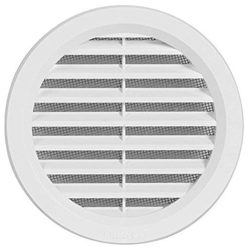 Grille d'aération ronde en plastique, avec bride/tuyau de raccordement et moustiquaire, dimensions du couvercle : 130 mm (VM110)