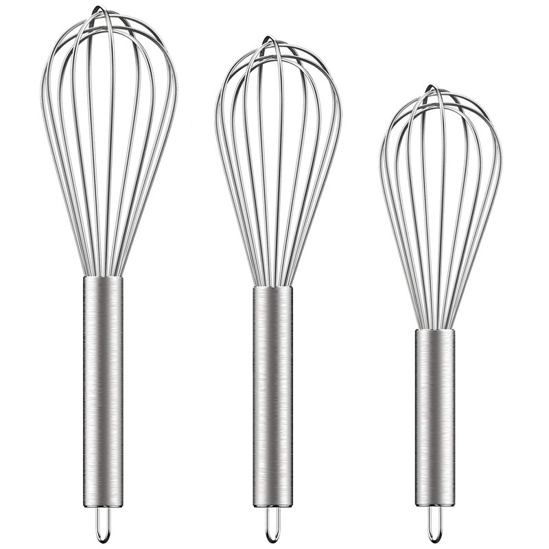 Ouddy Fouets de cuisine en acier inoxydable, spatule en silicone et brosse en silicone, 20,3 cm + 25,4 cm + 30,5 cm pour cuisine