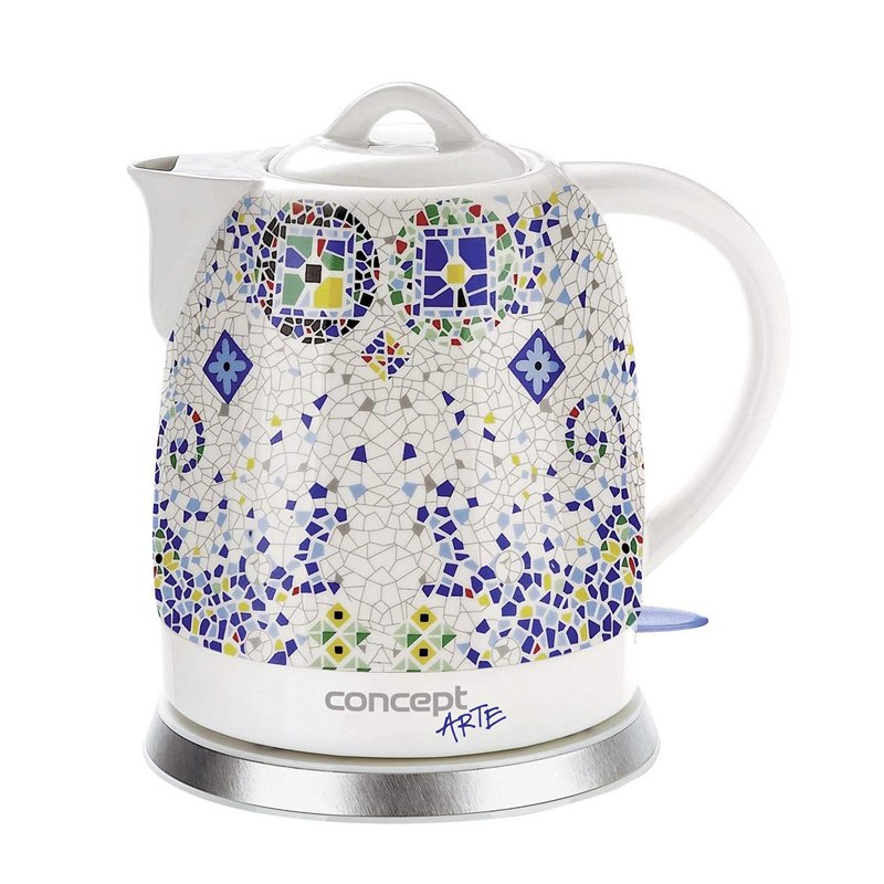 CONCEPT électroménager RK0020 Bouilloire en céramique, 1,5 litre, blanche avec imprimés, design oriental, 1350 W