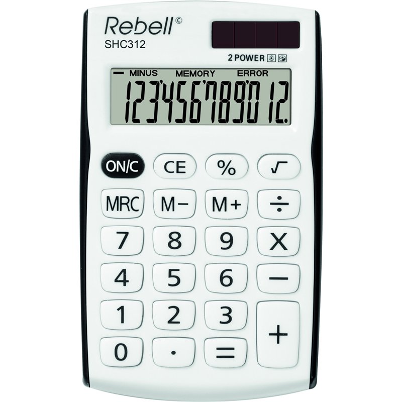REBELL re de shc312 Petit Calculatrice, écran 12 chiffres, blanc/noir