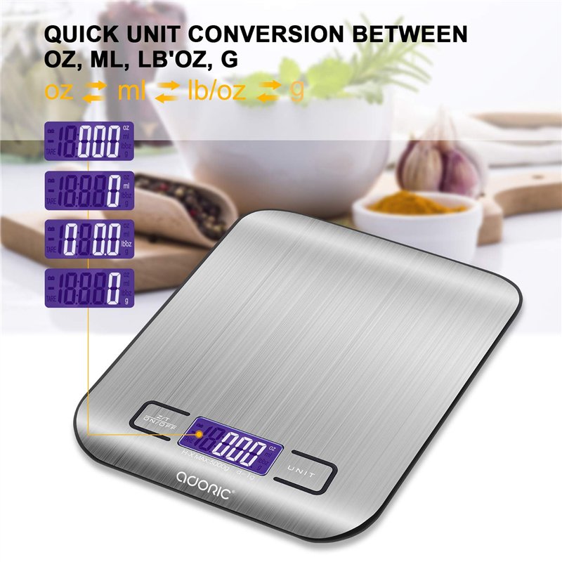 Image secondaire de ADORIC Balance Cuisine Electronique Balance de Précision - Balance numérique de Cuisine de Haute Précision, Acier Inoxydable Tac