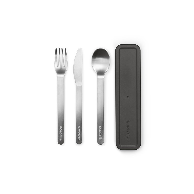 Brabantia - Set de Couverts avec Étui Make & Take - 3 pcs: Couteau, Cuillère & Fourchette - Design Compact Hygiénique - Acier In