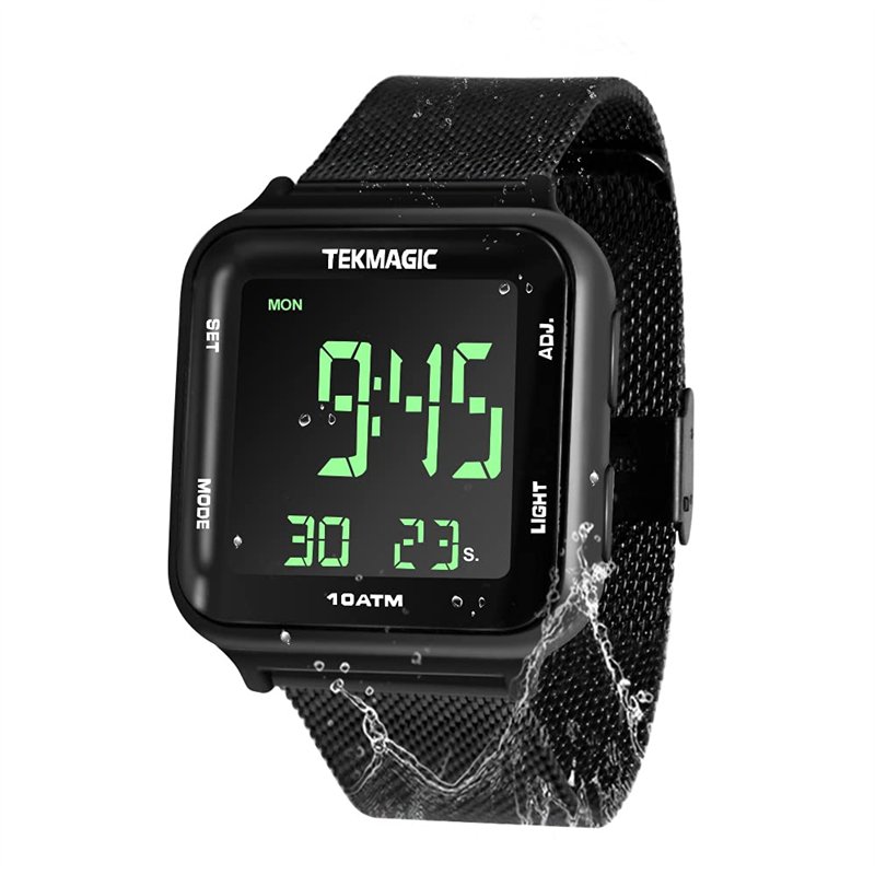BANGLIN Montre Résistant l'eau 10 ATM 100m Lumineux Montre Natation Acier avec Fonctions de Réveil, Chronomètre, Double Fuseau H