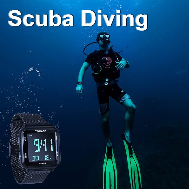 Image secondaire de BANGLIN Montre Résistant l'eau 10 ATM 100m Lumineux Montre Natation Acier avec Fonctions de Réveil, Chronomètre, Double Fuseau H