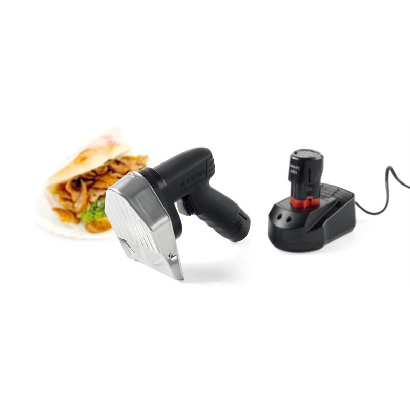 Image secondaire de HENDI Couteau à kebab électrique sans fil, coupe réglable 0-8mm, 2600 RPM, 2 batteries 2000mAh, 80W, 60kg/h, trancheuse à viande
