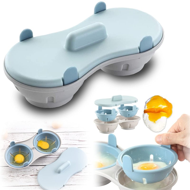 Gloryit 1 pièce Cuiseur à Oeufs Double Tasse, Cuiseur à Oeufs Micro-ondes, Cuiseur à œufs pour Micro-ondes, pour préparer rapide