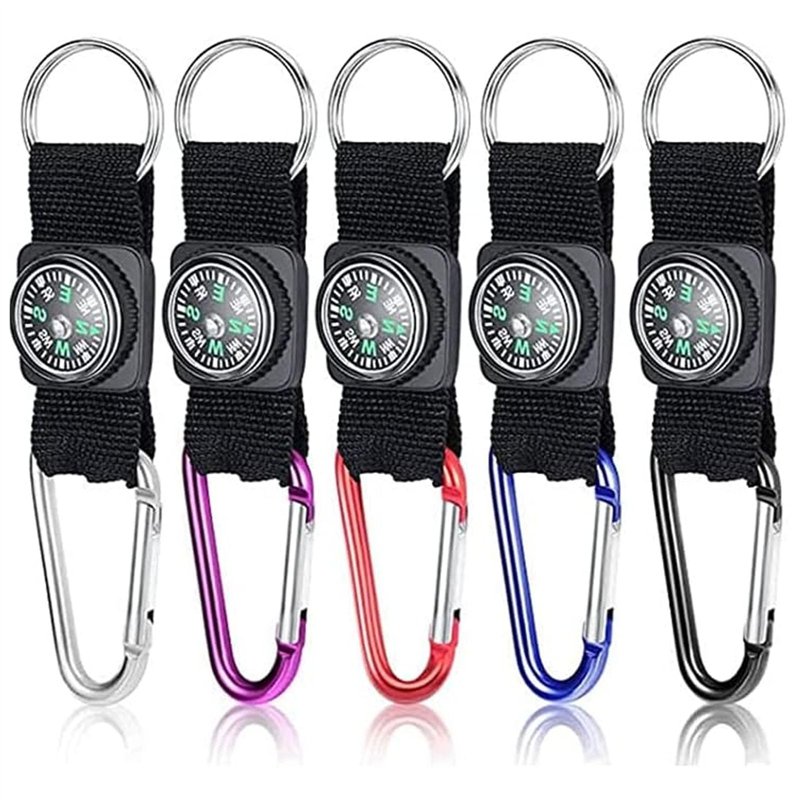 10 Pièces Boussole Porte-Clés,Boussole Mousqueton Camping Escalade Randonnée Mini Carabiner avec Porte-Clés Boussole pour Sports