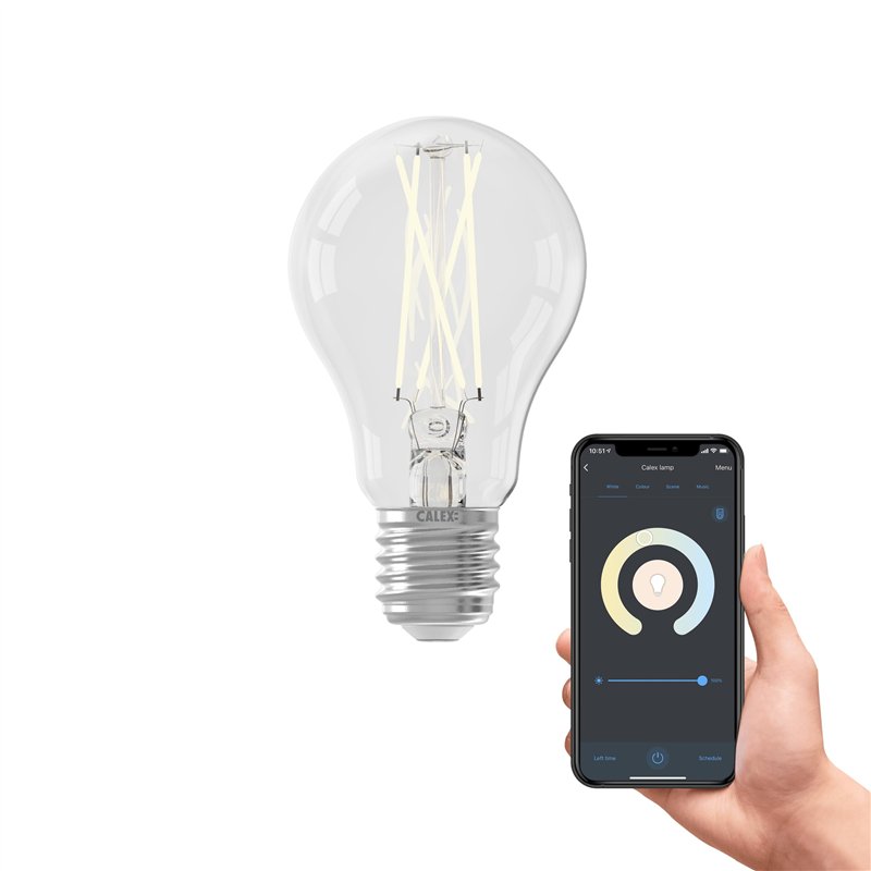 CALEX Smart Ampoule Filament LED A60 E27 CCT WiFi, 806lm, 7W, Alexa/Google/Siri, blancs 1800-3000K, dimmable, scénarios, minuter
