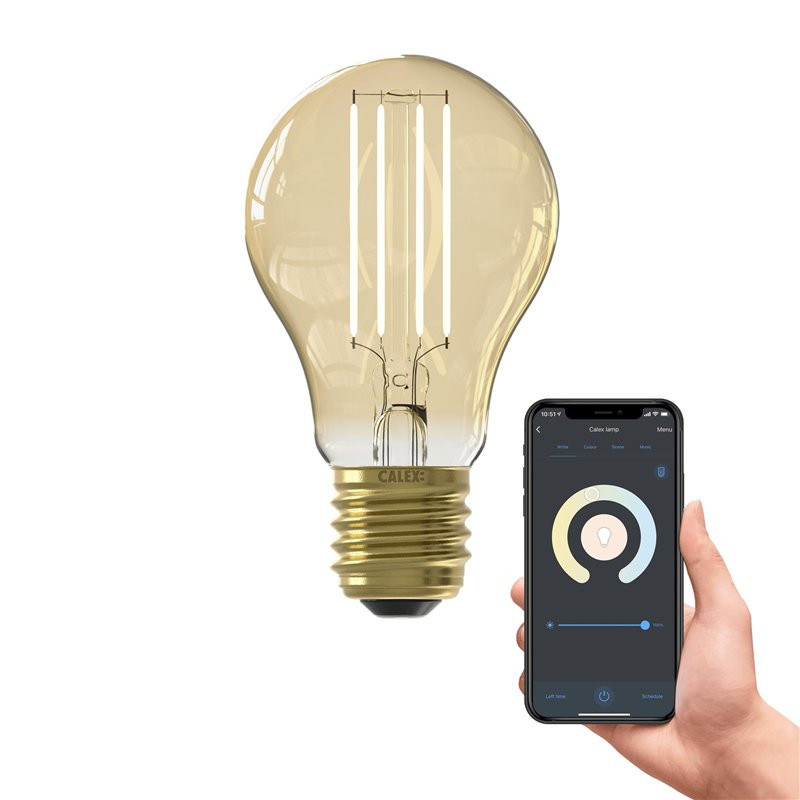 CALEX Ampoule intelligente E27, avec application et commande vocale Alexa (7 W), ampoule LED WiFi, filament à intensité variable
