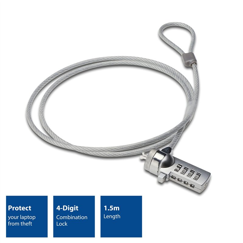 Image secondaire de ACT Antivol Portable à Combinaison de 1,5 m, câble antivol Portable, Serrure à Mot de Passe à 4 Chiffres, pour Ordinateur Portable