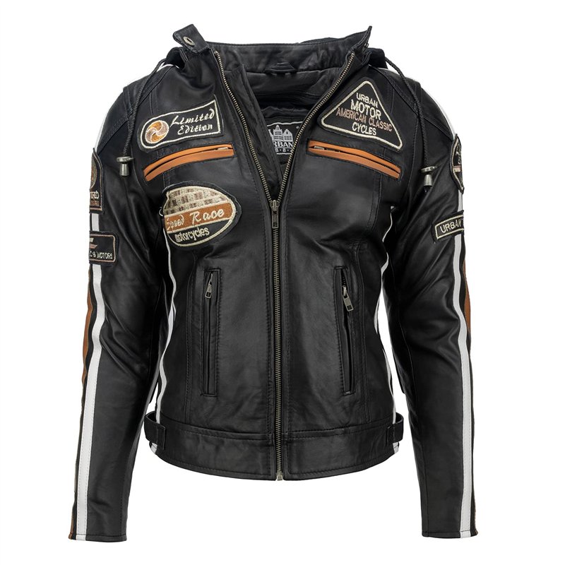 Urban Leather Mixte Leren Bikerjack 58 Urban vestes pour femme, Noir, L EU