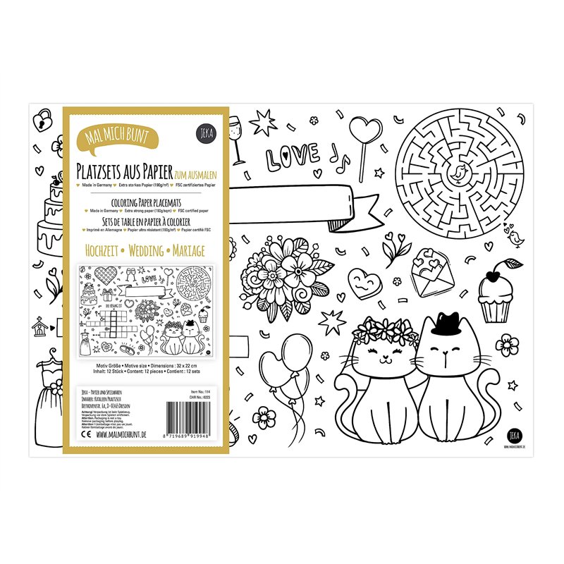 Jeka Lot de 12 Sets de Table à colorier, Motif : Activités pour Enfants, Décoration pour Table de Mariage, Idée Cadeau de Mariag