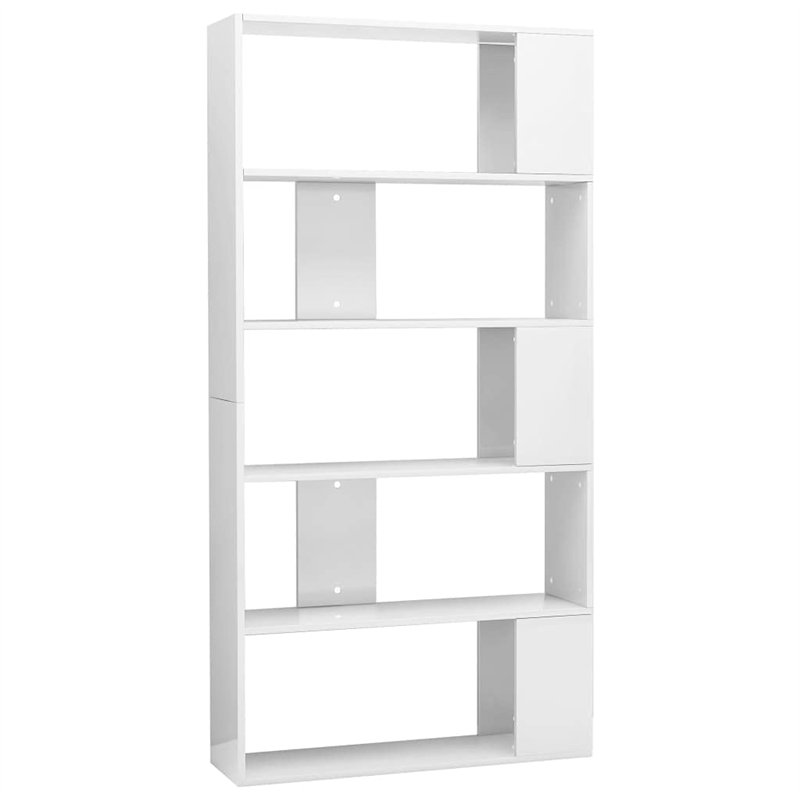 vidaXL Étagère à Livres avec 5 Grands Compartiments - Étagère Murale en Panneaux de Particules - Blanc Brillant - 80 x 24 x 159